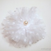 White Hair Flower Polka Dot Tulle Bridal Hair Clip