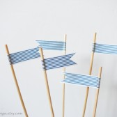 Cake Topper Flags Blue and White Stripes Washi Tape Picks Set of 5