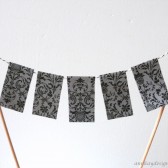 Cake Topper Bunting 5 Paper Flags Black Damask