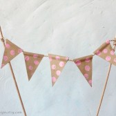Pink Polka Dots Cake Topper Bunting Brown Kraft Paper Pennant Banner