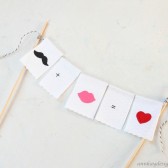 Mustache and Lips Cake Topper Bunting Handpainted Fabric 