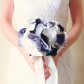 Nautical Wedding Bridal Bouquet with White Blue and Gold Fabric Flowers