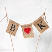 Burlap Banner Cake Topper with Custom Initials and Heart Personalized Cake Bunting