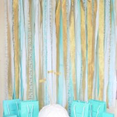 Fabric Garland Rag Streamer Backdrop with Mint and Gold Fabric , Lace and Tulle