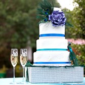 Peacock wedding serving set with champagne flutes