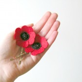 Felt Red Poppy Flower Hair Pins