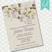 Purple Bird Cages on Linen