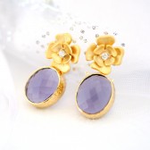 Purple and Gold, Flower Earrings, Purple Earrings, Gold Earrings