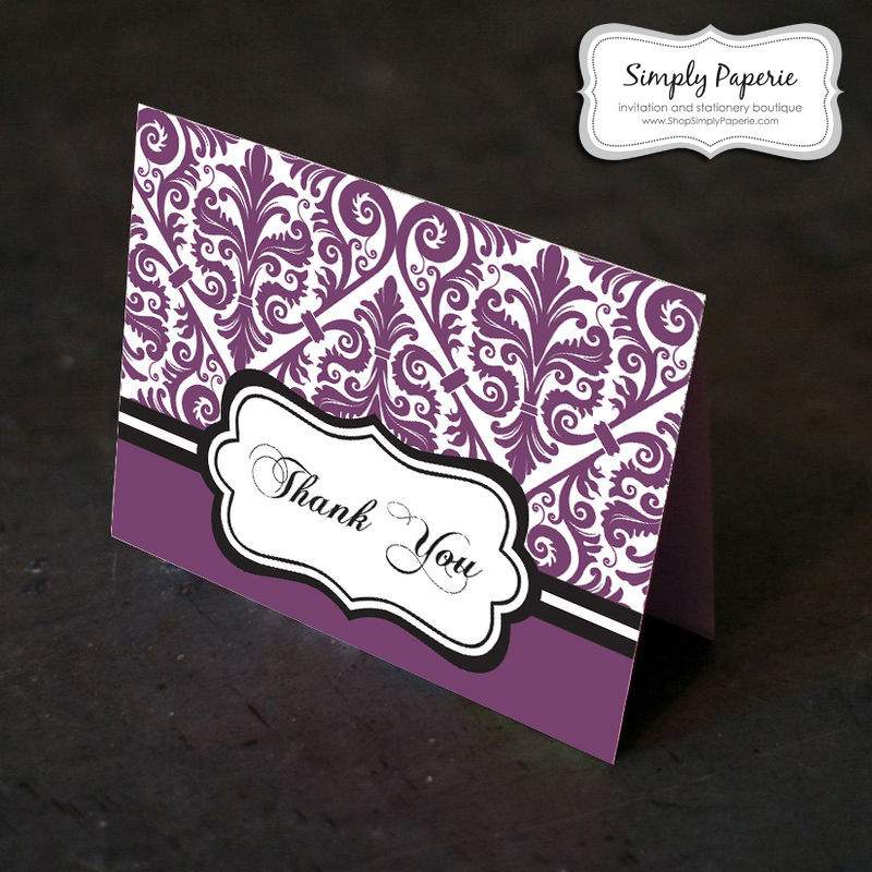 Purple Damask Thank You Card