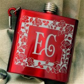 Red Rose Monogrammed Flasks, Bridesmaid Gifts