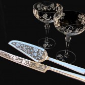 Rose Themed Wedding Cake Server and Champagne Glass Set