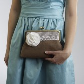 Rustic Clutch with White Flower Brooch
