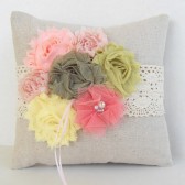 Fabric flower rustic ring pillow 