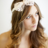 Champagne pink lace bow headband