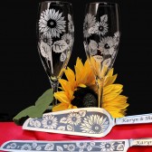 Sunflower Wedding Cake Server & Knife, Champagne Flute Set