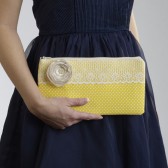 Yellow and White Polka Dot Envelope Clutch