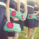 Clutch Set, Aqua and Red Flower Brooch