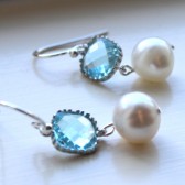 Aquamarine Earrings Pearl Earrings Silver Blue Glass - Bridesmaid Earrings Wedding Earrings Bridesmaid Jewelry