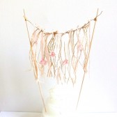 Rustic Wedding Cake Topper Twine and Fabric Flowers Streamer Backdrop