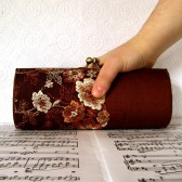 Chocolate brown silk and lace minaudiere clutch