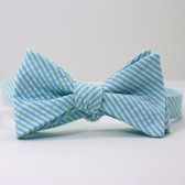 Blue and Green Seersucker Bow Tie