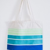 Blue Green Stripped Tote - Reusable Day Bag made with Recycled Linen