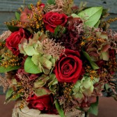 burgundy rose and hydrangea bouquet