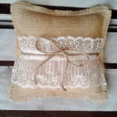 8" x 8" Natural Burlap Ring Bearer Pillow w/ Lace & Jute Twine