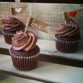 Set of 12-Burlap "Love" Flag Cupcake Toppers