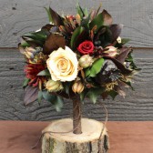 champagne and burgundy rose woodland bouquet