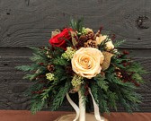 champagne and ruby red woodland holiday bouquet 
