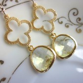 Citrine Earrings Gold Clover Quatrefoil Yellow Earrings - Bridesmaid Earrings - Wedding Earrings