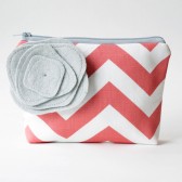 Cosmetic Bag, Coral Chevron and Gray, Bridesmaid Gift