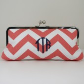 Monogrammed Coral Chevron Clutch