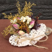 country wedding corsage with sweet annie and rosebuds