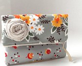brown print bag with fabric flower 