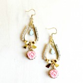 Pink and Blue Rhinestones Bow Earrings.