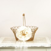 Vintage Metal and Wicker Flower Girl Basket with English Rose