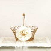 Vintage Metal and Wicker Flower Girl Basket with English Rose