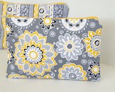 gray and yellow cosmetic bag 