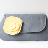 Clutch Purse and Flower Pin, Gray and Yellow