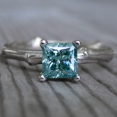 Green Princess Cut Moissanite Twig Engagement Ring