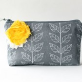 Cosmetic Bag Clutch, Grey and Yellow