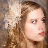 Harlow - champagne and blush bridal headpiece, feather fascinator