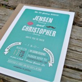 Wedding Invitation: Modern and Whimsical Mustache and Kiss 