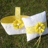 Yellow and White Basket and Pillow Set