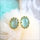 Mint Green Earring Stud Gold Plated Post