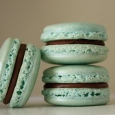 Mint Seafoam Green Vanilla and Milk Chocolate Ganache Shimmer French Macaron