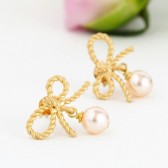 Blush Pink Pearl Bow Earrings