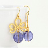 Purple Crystal and Gold Scroll Earrings